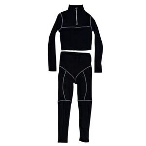 Fashion Nova 2 Piece Set Womens M Black Ribbed Cybercore Athleisure Grunge Goth